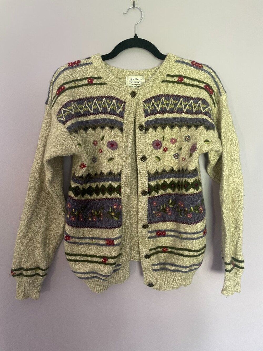 Vintage Northern Treasures Floral Embroidered Cardigan Sweater Cottagecore Sz M